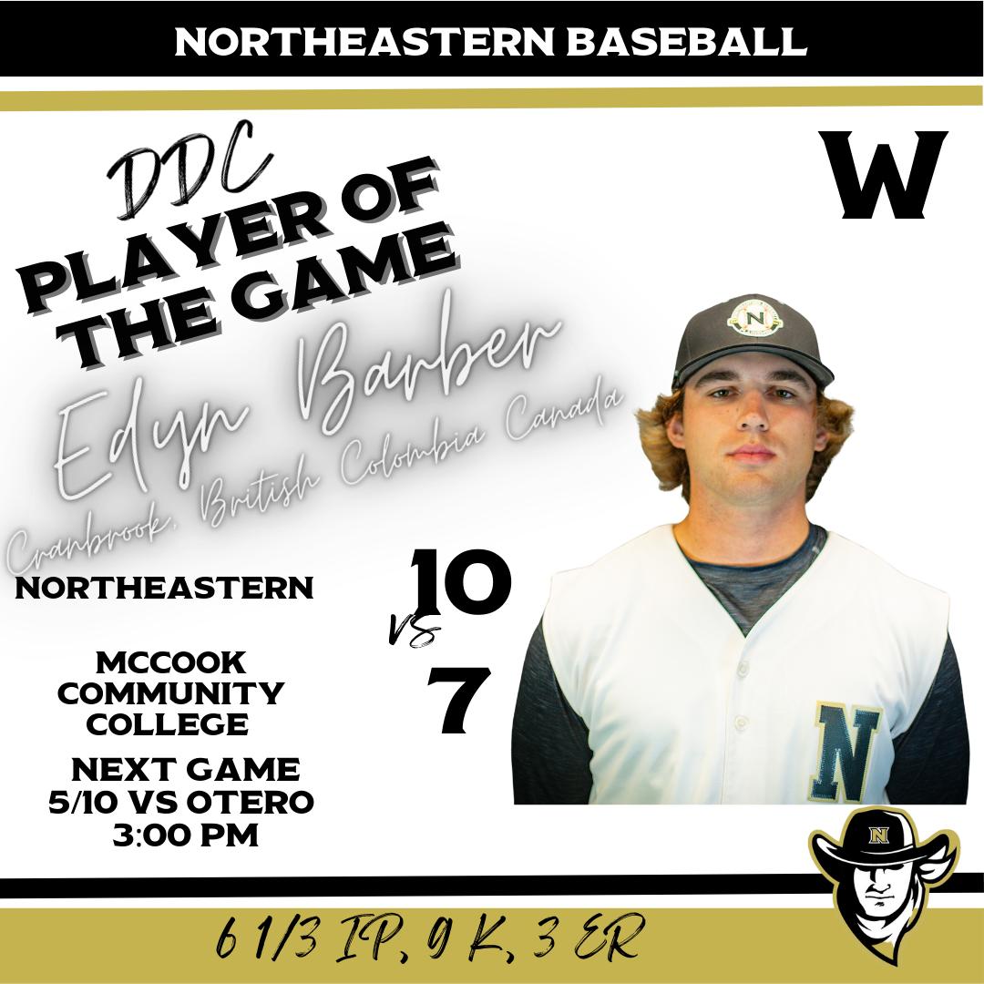 Edyn Barber Has A Strong Showing On The Mound As The Plainsmen Win Their First Game In The Region IX Tournament Over McCook Community College 10-7. They Play Again Tomorrow At 3:00 Against Otero College