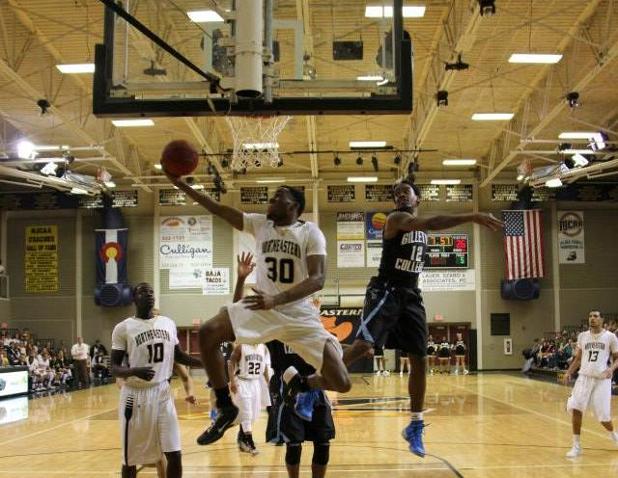 Joe Uke puts up a shot against Gillette College during the Championship game of the Region IX Tournament.  Uke had one steal against Trinity Valley Community College during the secound round of the National Tournament.