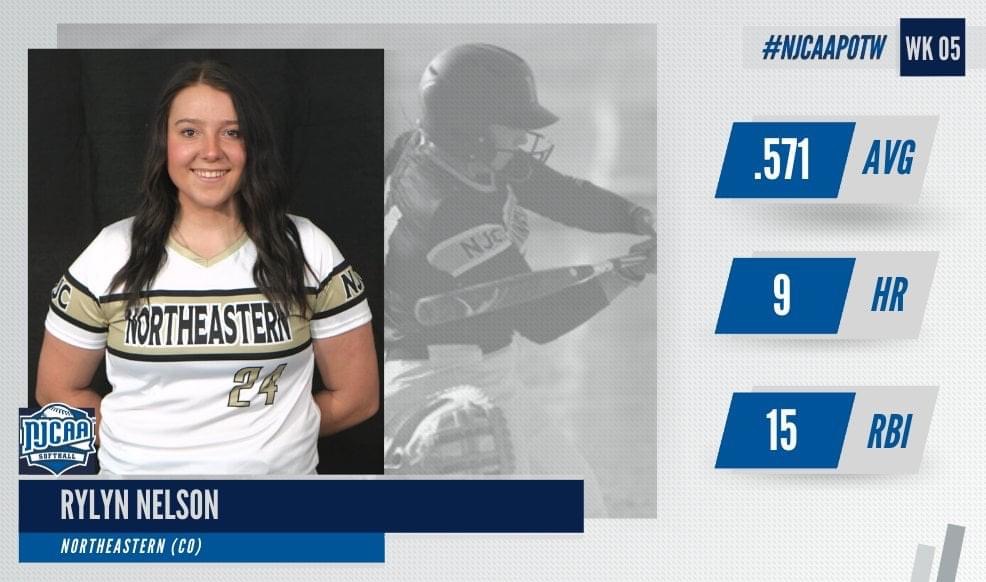 Rylyn Nelson Earns NJCAA D1 Softball Player of the Week